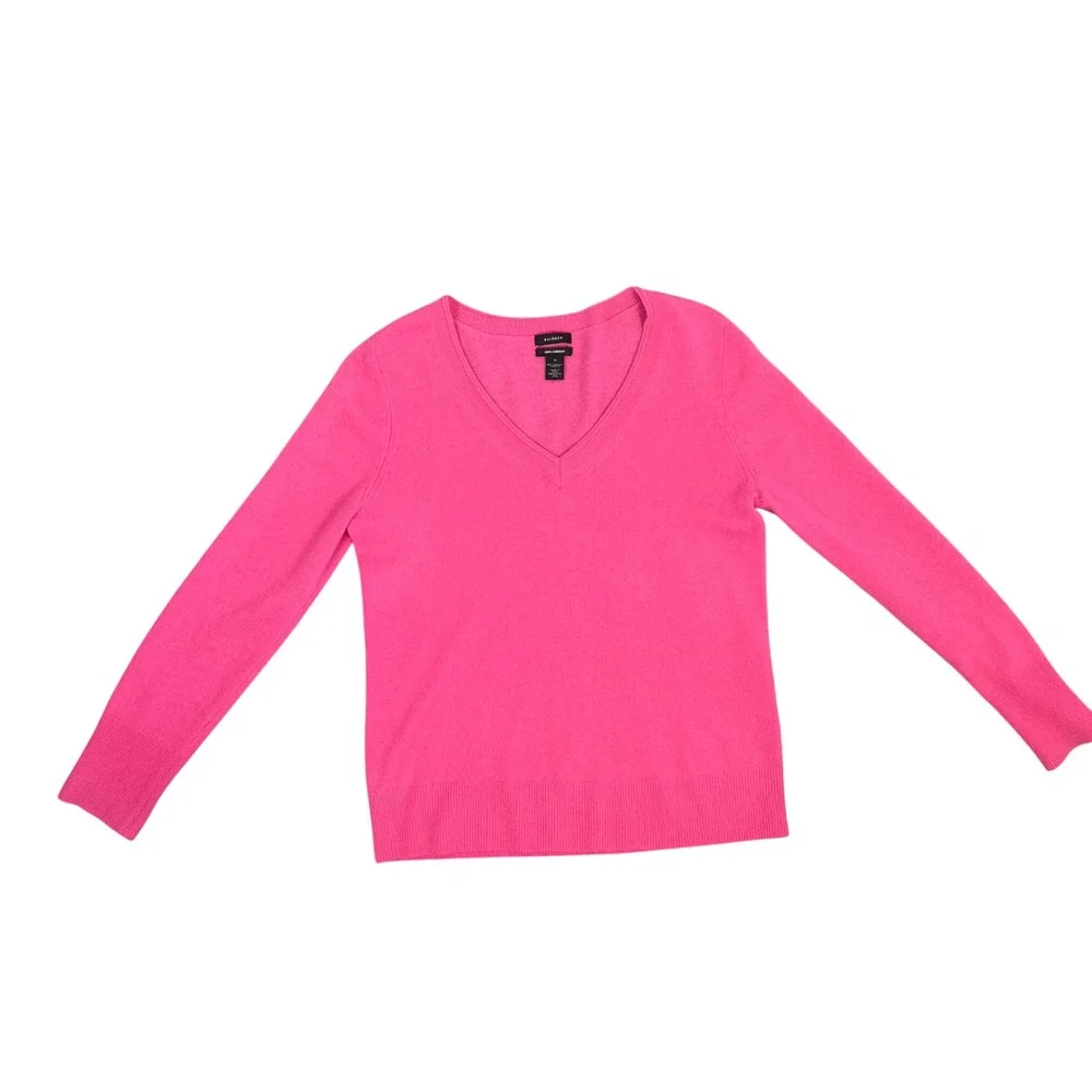 Halogen Womens 100% Cashmere V-Neck Sweater Hot Pink Long Sleeve Size Medium
